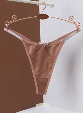 性感风女低腰无痕细带丁字裤纯欲T裤纯色丁字内裤亮片棕色比基尼