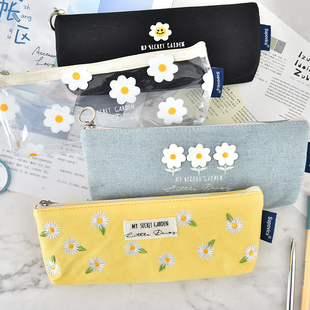 小雏菊小清新创意可爱三角帆布透明铅笔袋限定女生韩国简约日系大学生ins潮少女心文具袋盒复古风文艺初中生