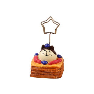 日系咖啡三明治动物树脂摆件便签本小夹子留言夹卡片照片展示夹展示架办公桌面立牌立式可爱卡通放小卡的架子