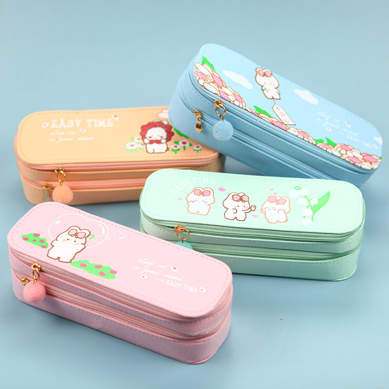 帆布双层大容量手工笔盒铅笔盒文具盒笔袋初中女孩学生用韩国ins风日系高颜值可爱超萌少女心小众原创简约