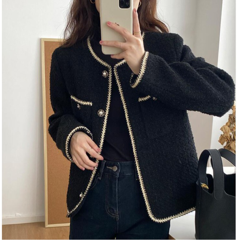 大码法式名媛夹棉外套女秋季小香风高级感小个子夹克胖MM显瘦上衣