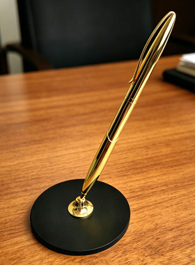 金色金属桌面固定签字笔办公摆件笔旋转原子笔顺利签单签名签约笔