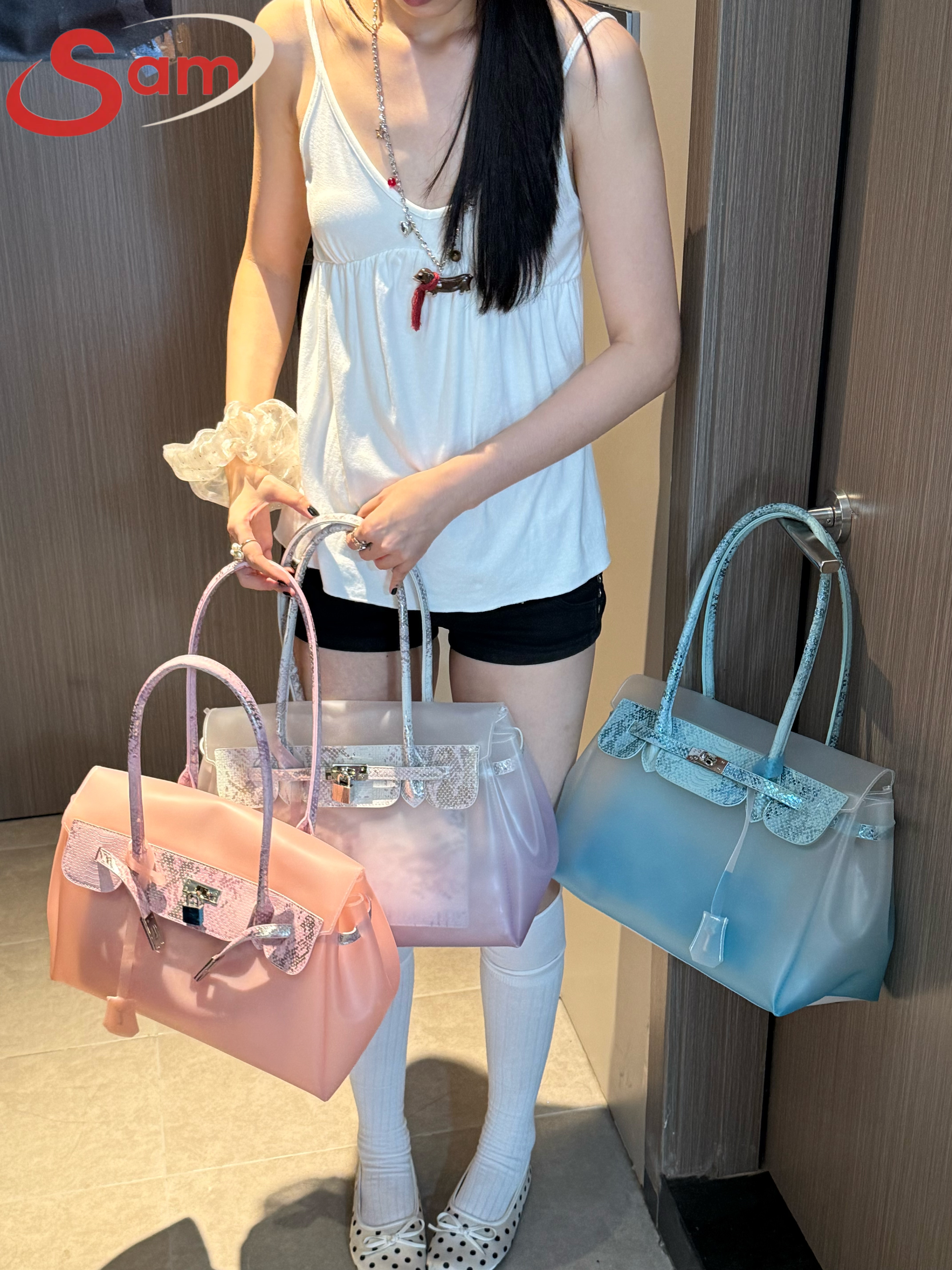 Kiikii's same style TPU jelly bag, new summer style, high-end commuter tote bag, transparent, large capacity, underarm bag.