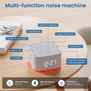 Sound Machine Alarm Clock 32 Soothing Night Light White Nois