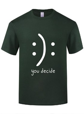 新款短袖圆领棉T恤男宽松大码 You Decide 滑稽搞笑可爱笑脸表情