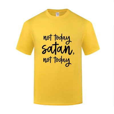 新款创意短袖圆领棉T恤男宽松 Not Today Satan 滑稽搞笑字母文字