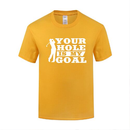 搞笑高尔夫运动短袖圆领棉T恤男宽松 Your Hole is My Goal Golf