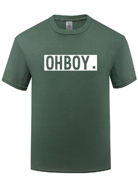 新款创意短袖圆领棉T恤男宽松大码 OHBOY 字母文字滑稽搞笑