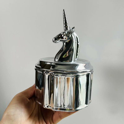 陶瓷欧式镀银独角兽首饰盒