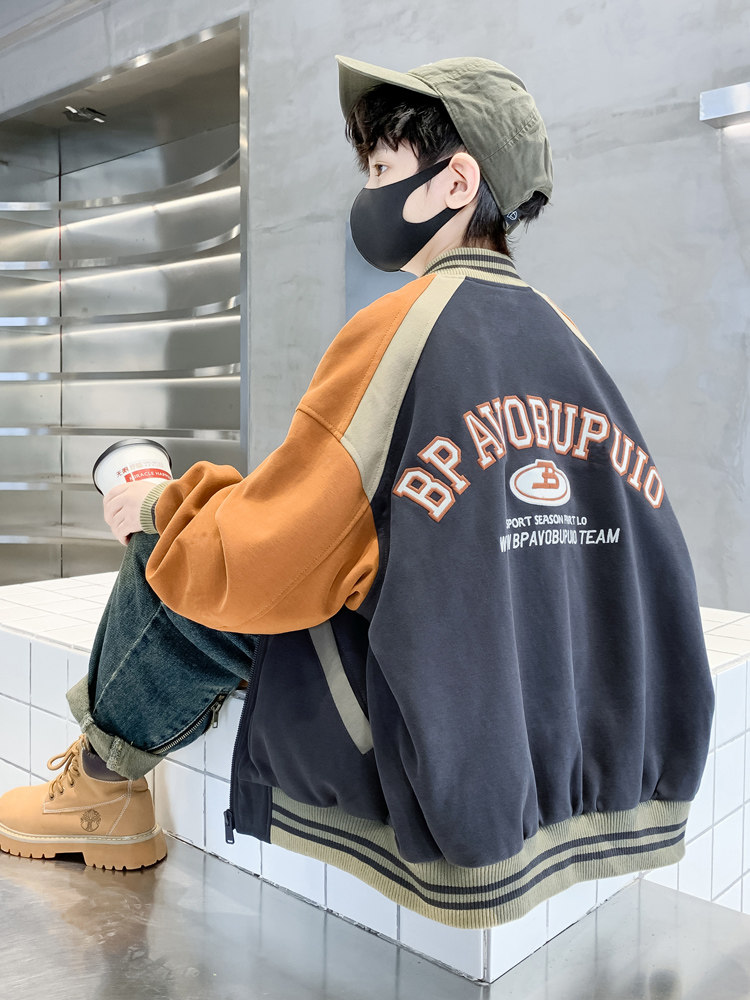 소년 야구 유니폼 재킷 봄 가을 겨울 2024 새로운 면화 아동 캐주얼 재킷 서양식 잘 생긴 탑