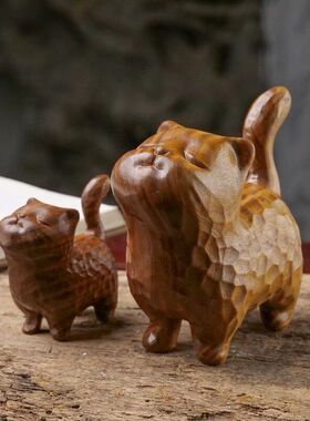 可爱猫雕刻摆件绿檀崖柏小傲娇
