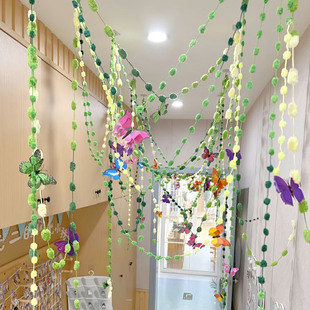 幼儿园手工球球毛线吊饰班级编织区环创材料教室走廊空中隔断装饰