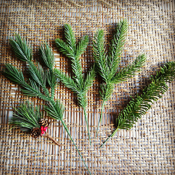 diy手作素材圣诞松枝装饰打底 花环材料迎客松绿色配件diy 五指松