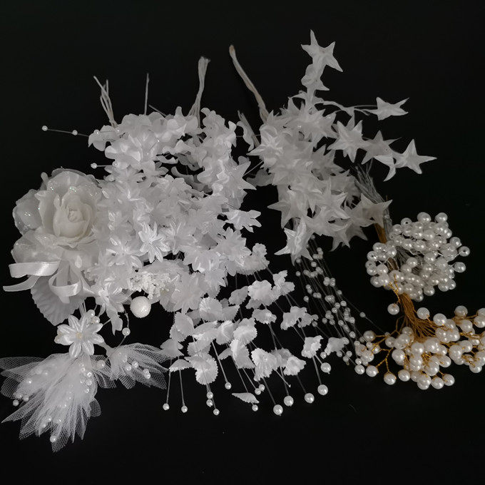diy手工仿真花流苏吊坠白色发饰图片