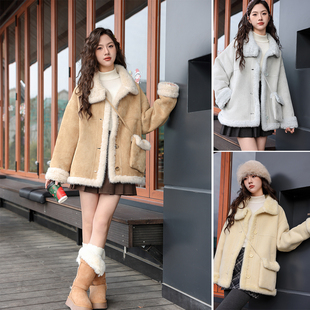 骄骄虎女大童皮毛一体外套2025冬季新款初中生羊羔绒保暖外套7563