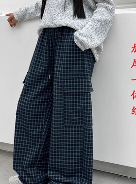 青少年2025冬季新款女大童时尚舒适加厚一体绒工装裤长裤91122