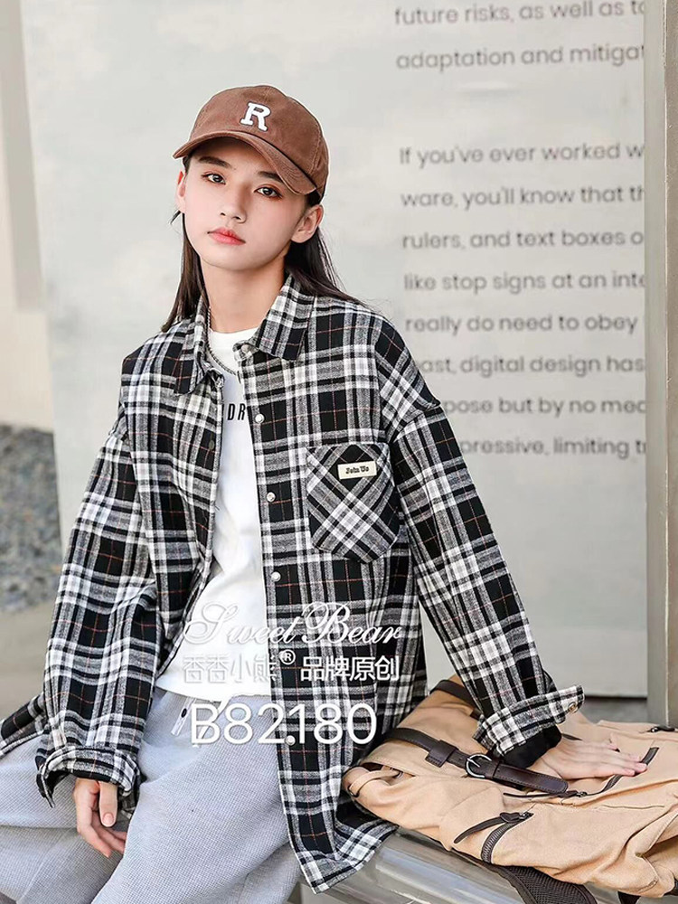 香香小熊加厚一体绒衬衫深冬新款女大童初中生加绒外套82180