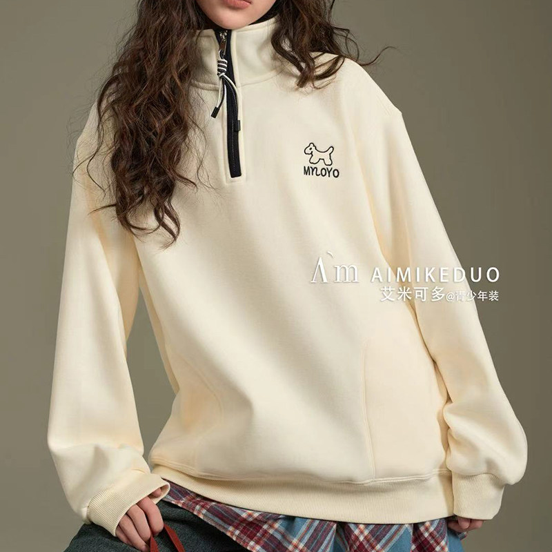 女大童加绒卫衣2025冬季新款初中生高中生一体绒半拉链上衣86257