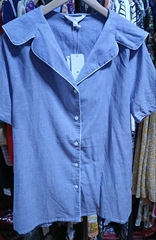 7M海军领竖条纹夏季西服领短袖