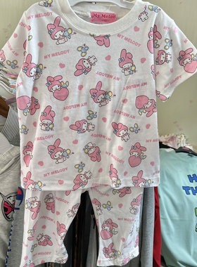包邮日单女童短袖套装夏季薄款卡通休闲家居服套装90-100码