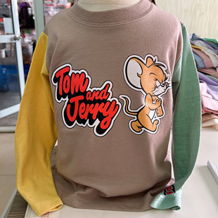 两色入猫老鼠春秋季新款儿童长袖T恤衫男童上衣