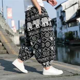 人造棉绸宽松阔腿民族风西双版 泰国夜市大象裤 薄款 灯笼裤 纳 男夏季