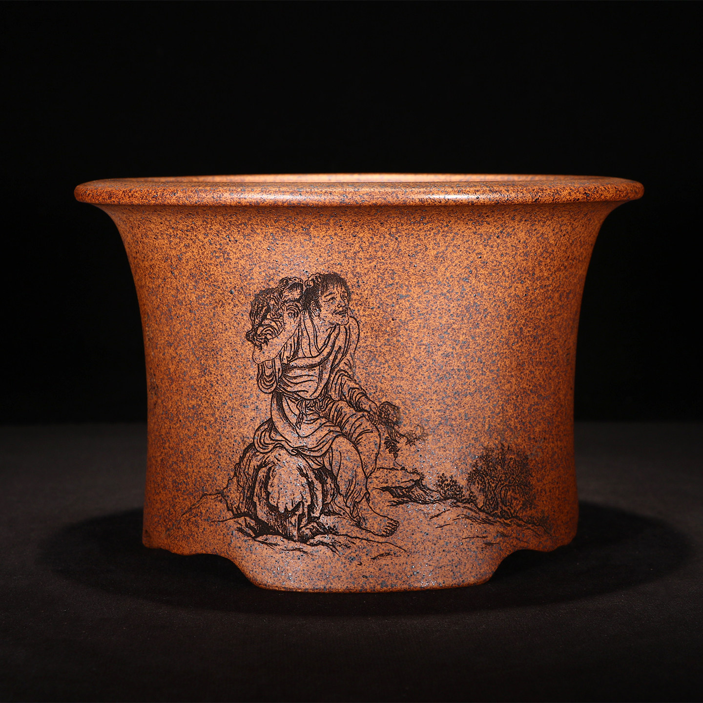 紫砂花盆大号盆景绿植盆栽园艺培育摆设展览松柏兰花多肉刻绘圆形