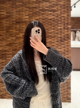 意大利代FARI新羊绒针织开衫连帽拉链毛衣外套女宽松显瘦上衣老钱