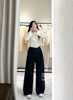 意大利代FARI春夏亚麻阔腿裤老钱风慵懒系直筒女裤子松紧腰西装裤