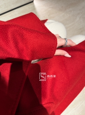 意大利代Fari羊绒羊毛红色大衣女中长款直身立领显瘦呢外套厚款