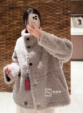 意大利代FARI泰迪皮毛一体外套女立领中长款宽松显瘦羊羔毛大衣