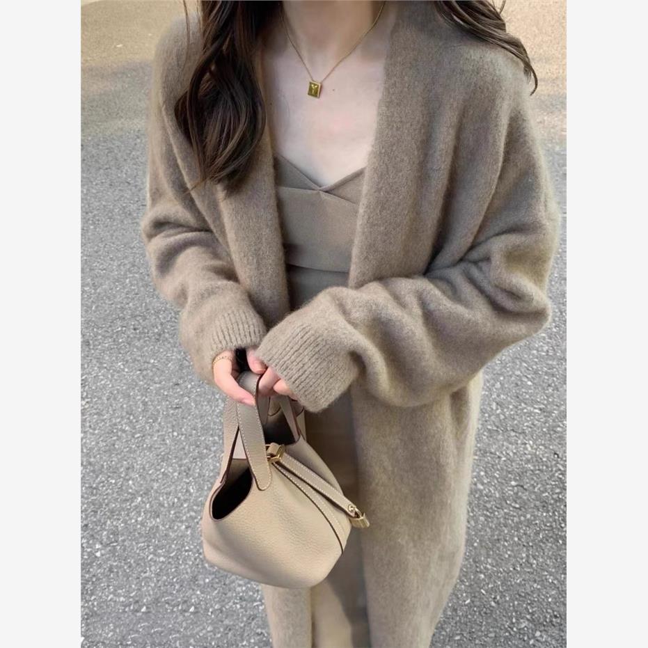 慵懒风过膝中长款针织开衫女春秋薄款小个子2025新款软糯毛衣外套