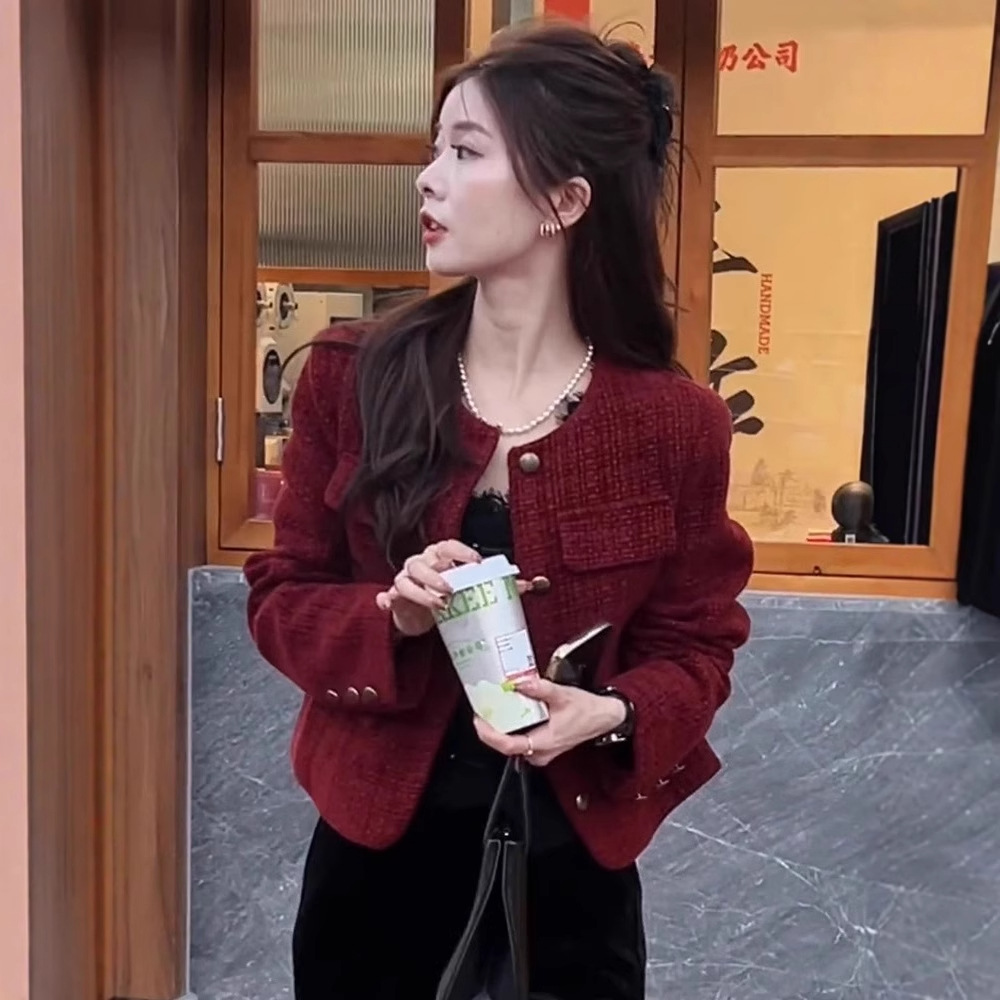2024秋冬新款轻熟风酒红