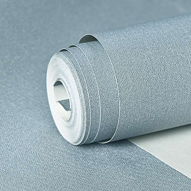 现代简约客厅卧室北欧灰蓝色墙纸防水pvc工程纯素色亚麻壁纸酒店