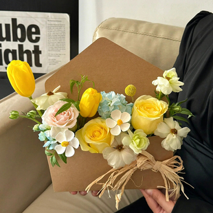 信封花盒花艺花束礼品袋牛皮纸插花袋折叠手提花盒圣诞节鲜花礼盒