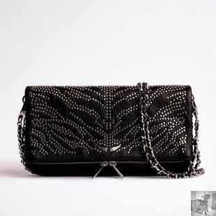 ZV同款 BIMBA LOLA时尚 单肩斜跨手拿包 定制黑色铆钉链条女包