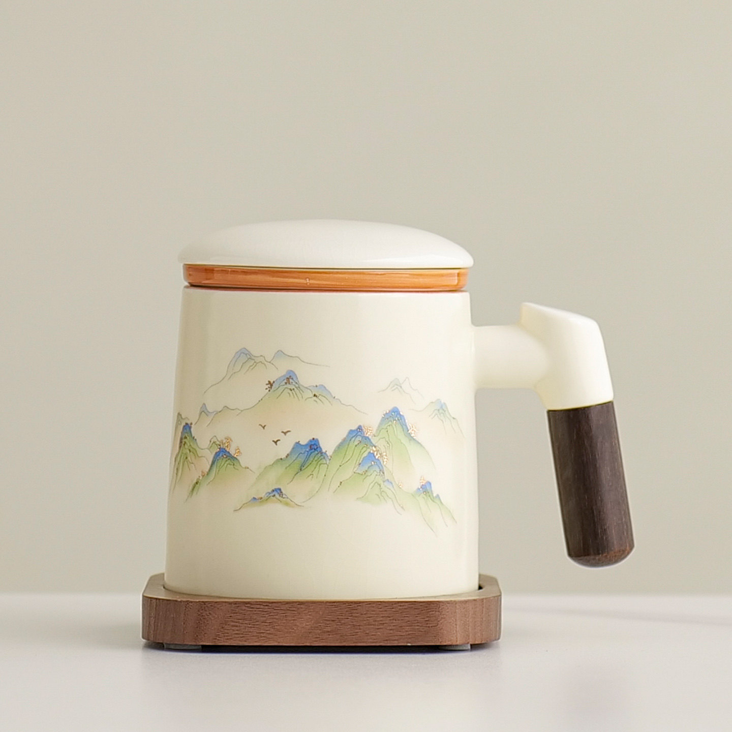 汝窑陶瓷办公杯茶水分离