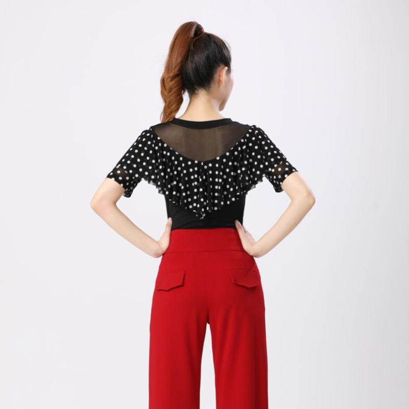 广场舞服装新款波点长袖厚款果果不不舞蹈老师舞衣上衣秋季演出服