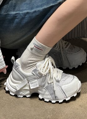 恋典小个子厚底老爹鞋女2026夏季新款轻便显脚小网面休闲运动鞋子