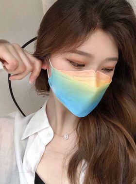 F94嘴鱼渐变色高潮流4值d立颜体口罩K一次性柳叶女网红同款彩虹