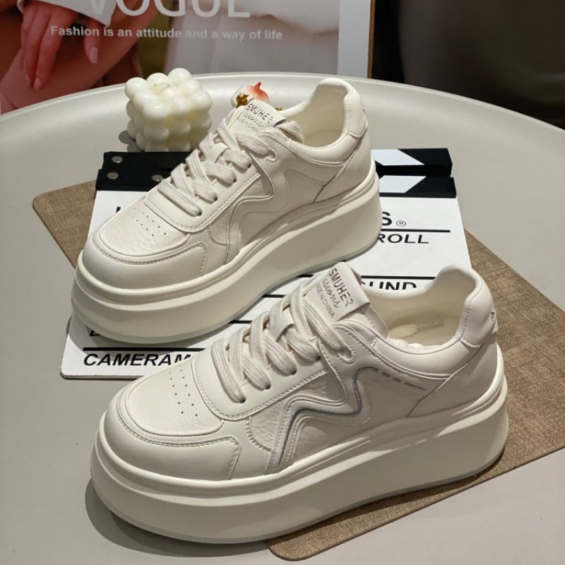 厚底小白鞋女2026日常增高交叉绑带运动休闲鞋圆头系带百搭面包鞋,女鞋,时尚休闲鞋,淘宝优惠券,粉丝福利购,淘宝优惠卷