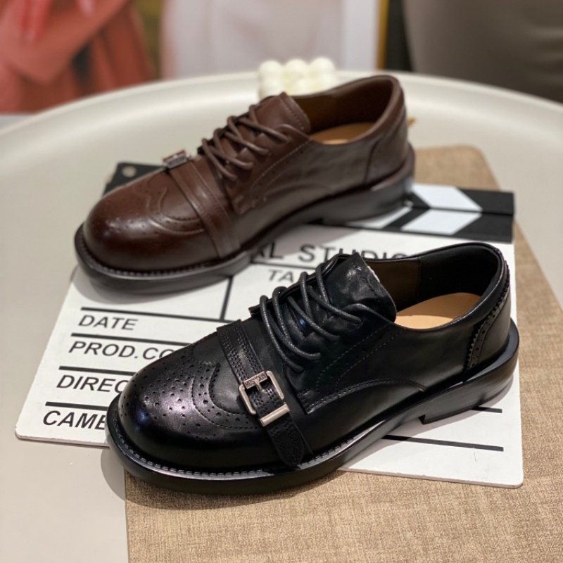 复古英伦风真皮乐福鞋女2026平跟一字扣圆头布洛克小皮鞋黑色单鞋,女鞋,时尚休闲鞋,淘宝优惠券,粉丝福利购,淘宝优惠卷