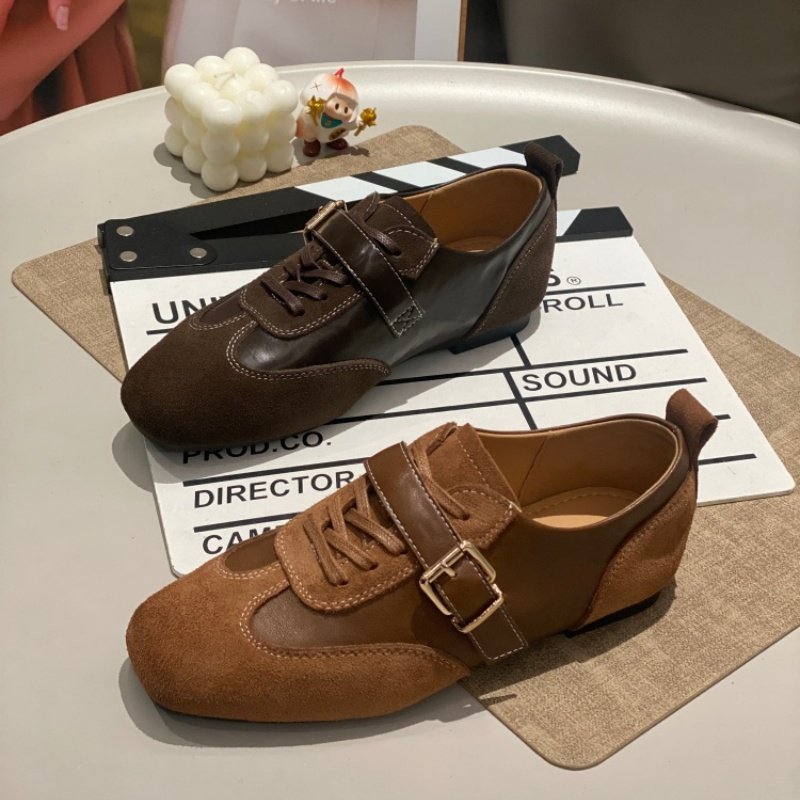 复古风真皮德训鞋女2026日常简约单鞋圆头系带平底搭扣百搭休闲鞋,女鞋,时尚休闲鞋,淘宝优惠券,粉丝福利购,淘宝优惠卷