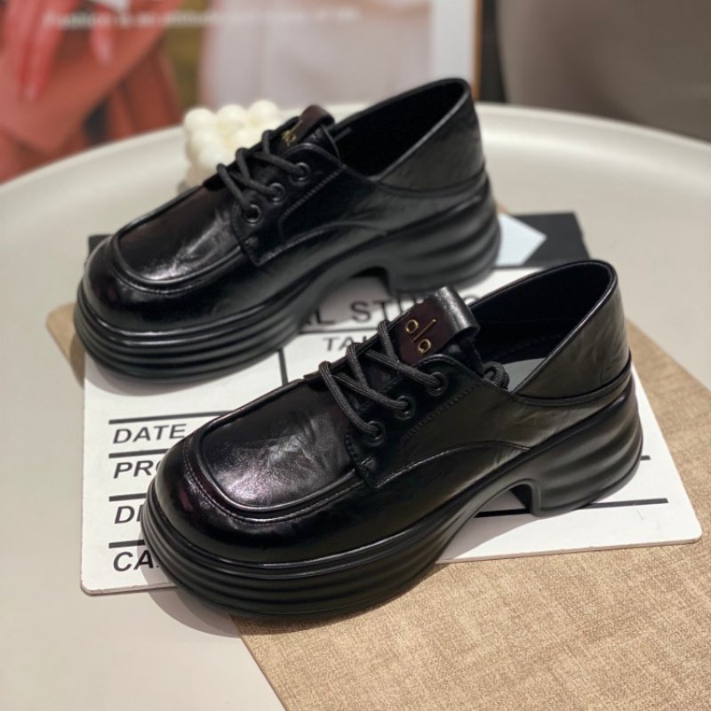 英伦风厚底乐福鞋女2026圆头黑色系带休闲深色复古百搭松糕底单鞋,女鞋,时尚休闲鞋,淘宝优惠券,粉丝福利购,淘宝优惠卷