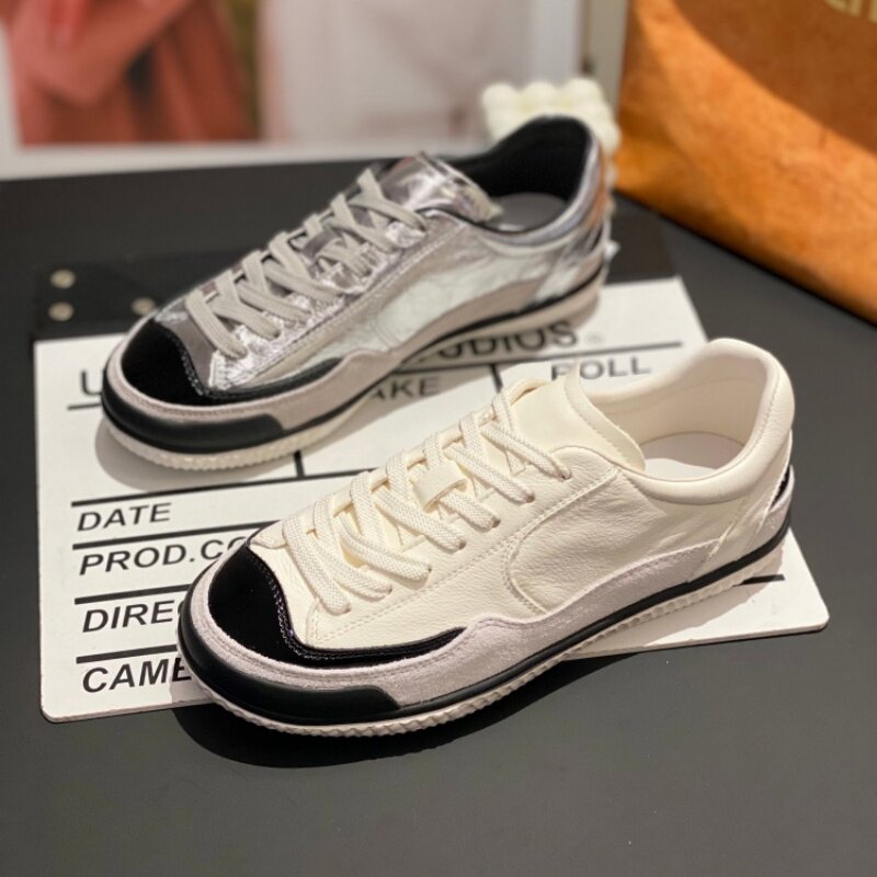 舒适时尚2026韩版拼色德训鞋女圆头交叉绑带休闲板鞋百搭小白鞋