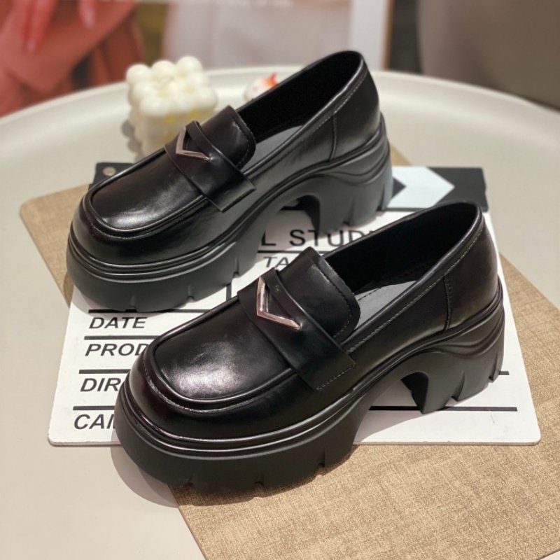 厚底增高黑色乐福鞋女2026一脚蹬英伦风圆头小个子百搭单鞋厚底鞋,女鞋,时尚休闲鞋,淘宝优惠券,粉丝福利购,淘宝优惠卷
