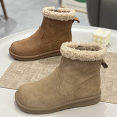 复古加绒圆头保暖丑萌真皮毛毛棉鞋 皮毛一体雪地靴女2024冬季 新款