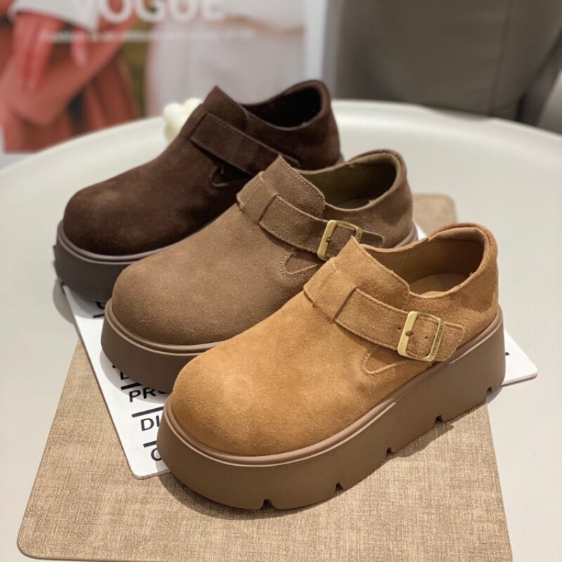 休闲风全包勃肯鞋女2025冬季厚底乐福鞋搭扣增高圆头百搭舒适单鞋,女鞋,时尚休闲鞋,淘宝优惠券,粉丝福利购,淘宝优惠卷