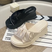 女夏季 外穿时尚 2025年新款 网红厚底拖鞋 高级潮流坡跟高跟凉拖鞋 女