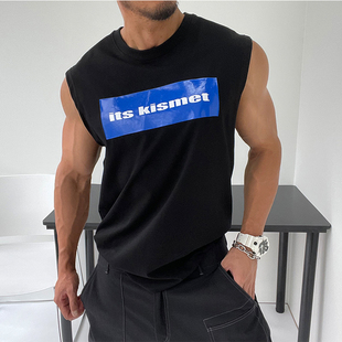 T恤背心潮男字母内搭 简约slogen全棉无袖 廓形时髦显瘦 纯棉修身